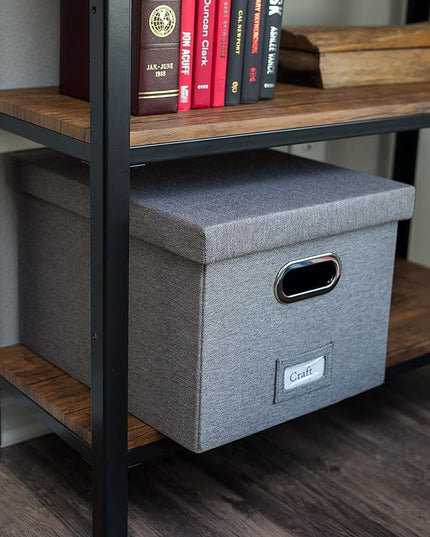 Internet's Best Collapsible File Storage Organizer with Lid - Decorative Linen Filing & Storage Office Box – Hanging Letter/Legal Folder – Home Office Bins Cabinet – Grey Container - 2 Pack