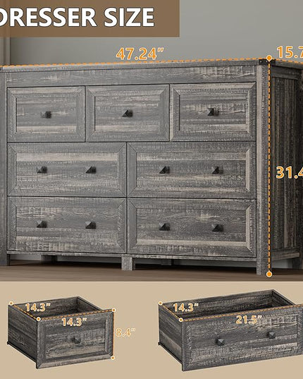 BORNOON 7-Drawer Dresser, Modern Wooden Storage Chest of Drawers, Dresser TV Stand, Wood Drawer Organizer with Metal Handles for Bedroom, Living Room, Hallway