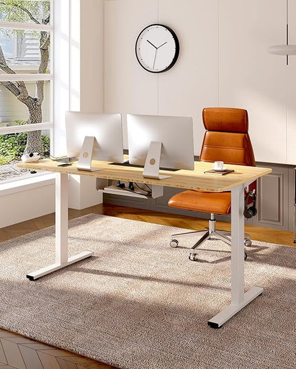 FLEXISPOT EN2 Whole-Piece Bamboo Standing Desk Clamp Power Strip, 55 x 28 Electric Stand Up Height Adjustable Desk with Cable Management (Grey Frame + 55" Bamboo Top, 2 Packages)