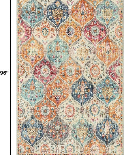 Lahome Moroccan 5x8 Area Rug, Ultra-Thin Washable Rugs for Living Room Bedroom, Soft Large Oriental Non-Slip Non Shedding Throw Large Carpet for Dining Room Office, Cream/Multi