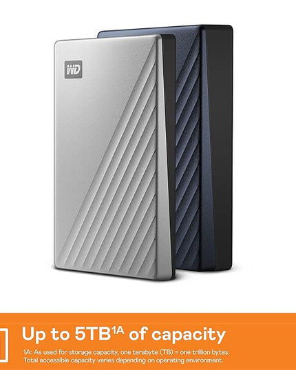 WD 1TB My Passport Ultra, Silver, Portable External Hard Drive, backup software with defense against ransomware, and password protection, USB-C and USB 3.1 - WDBC3C0010BSL-WESN
