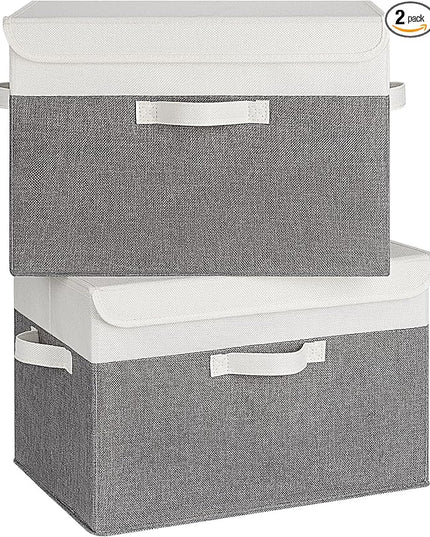 GRANNY SAYS Large Storage Bins with Lids, Collapsible Storage Box, Storage Basket for Shelves, Decorative Storage Bins, Toy Storage, Closet Organizers, White/Gray
