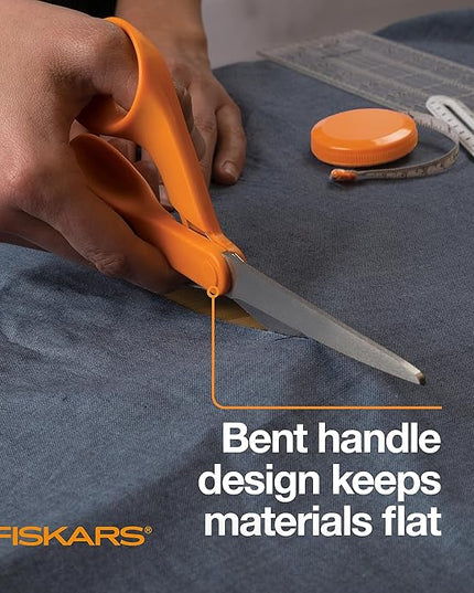 Fiskars 8" Original Orange-Handled Stainless Steel Scissors, Ergonomic and Keeps Material Flat, Sharp All-Purpose Paper and Fabric Scissors for Office, Arts, and Crafts