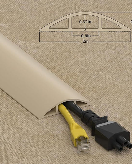 ZhiYo 4ft Cord Hider Floor, Soft PVC Cord Covers for Wires on Floor, Wire Cover to Hide Extension Cords, Cable Cover Protect Cords & Prevent Trips, Cable Cavity: W0.6in x H0.32in, Ivory