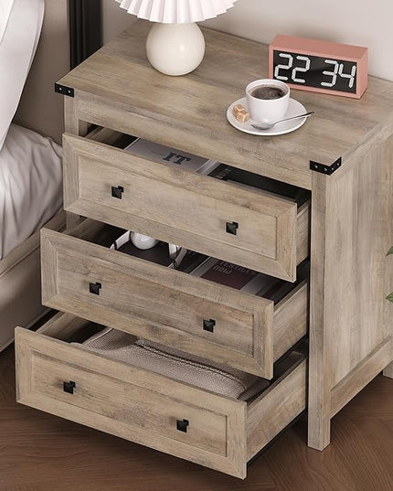 BORNOON 3-Drawer Dresser, Small Wooden Chest of Drawers with Metal Knobs, Water-Resistant Top, Storage Organizer with Anti-Tip Kit for Bedroom, Nursery, Living Room