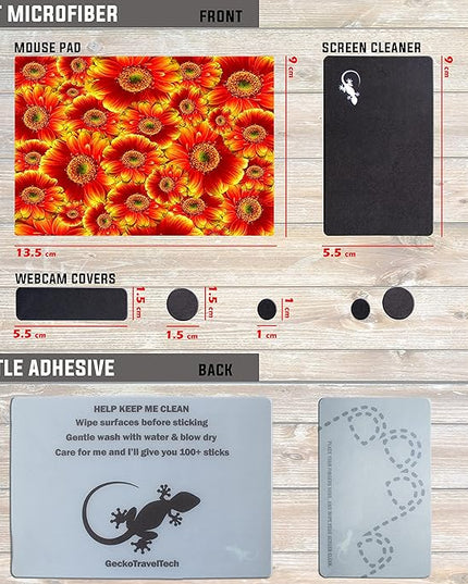 Adhesive Mouse Pad - Peel and Sticks to Any Surface - Travel Mouse Pad, Sticky for Any Surface - Excellent Tracking - Flowers GERBERAS