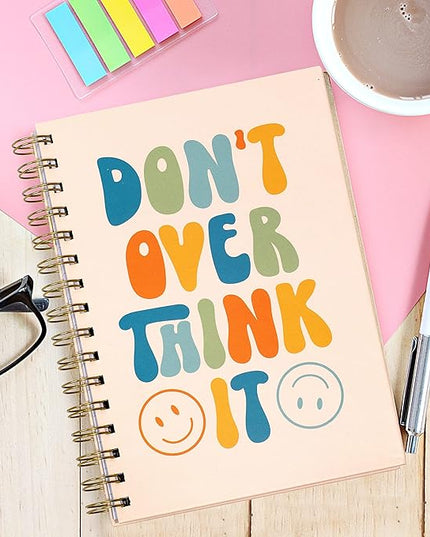 Cute Notebooks for School 4 Pack, A5 5.8 x 8.3 inch Happy Face Hardcover Notebooks for Work, Retro Aesthetic Notebooks College Ruled, Cute Spiral Journal for Women, Back to School Notebook for Kids