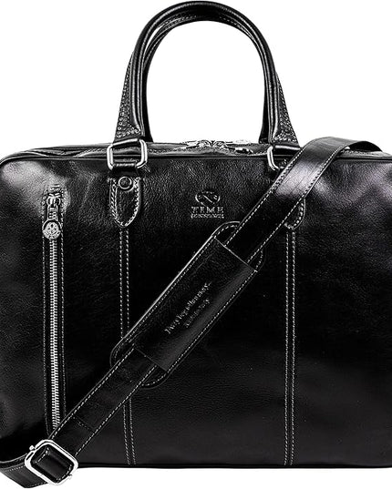 Time Resistance Leather Laptop Briefcase - Full Grain Leather Computer Bag for Men and Women