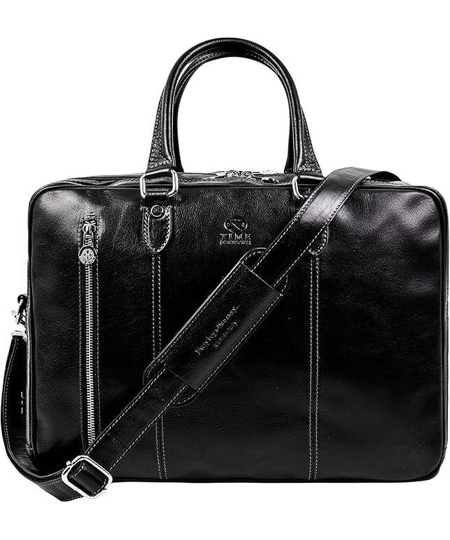 Time Resistance Leather Laptop Briefcase - Full Grain Leather Computer Bag for Men and Women