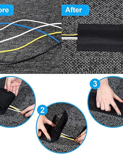 WILLBOND Carpet Cord Cover Cable Protector Floor Cover Cable Protector Management Only for Commercial Office Carpet(19.69 ft,Black)