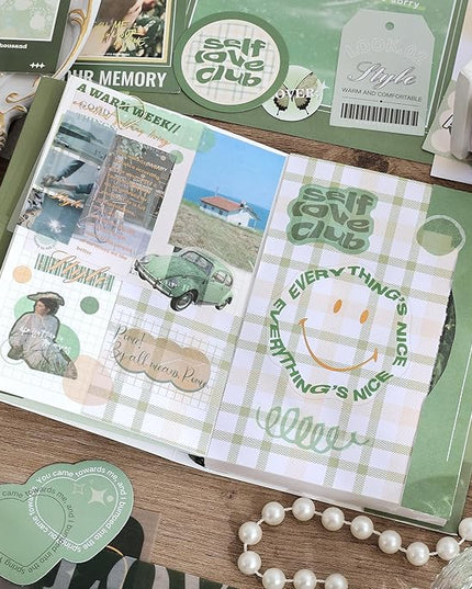 emmoolife Scrapbooking Supplies Kit, Vintage Aesthetic Scrapbook Kit for Bullet Junk Journal, Stationery, A6 Grid Notebook, DIY Journaling Supplies, Birthday Craft Gift for Teen Girl Women