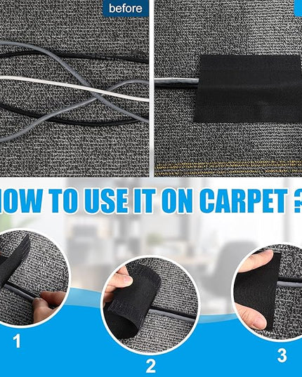 WILLBOND Carpet Cord Cover Cable Protector Floor Cover Cable Protector Management Only for Commercial Office Carpet(29.53 ft,Black)