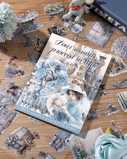 Auguro PET 20 Sheets 120 Pre-Cut Winter Stickers for Scrapbooking People Landscape Stickers Scrapbook Supplies Transparent Sticker for journaling