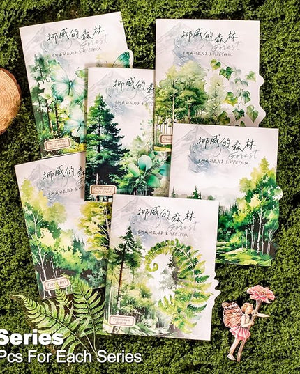 MiyouLuna 120Pcs Forest PET Scrapbook Stickers Botanical Designs for Scrapbooking Waterproof Journaling Supplies Junk Journal Ephemera with Storage Organizer