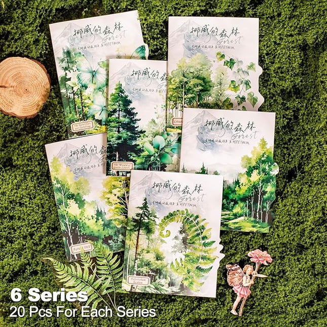 MiyouLuna 120Pcs Forest PET Scrapbook Stickers Botanical Designs for Scrapbooking Waterproof Journaling Supplies Junk Journal Ephemera with Storage Organizer