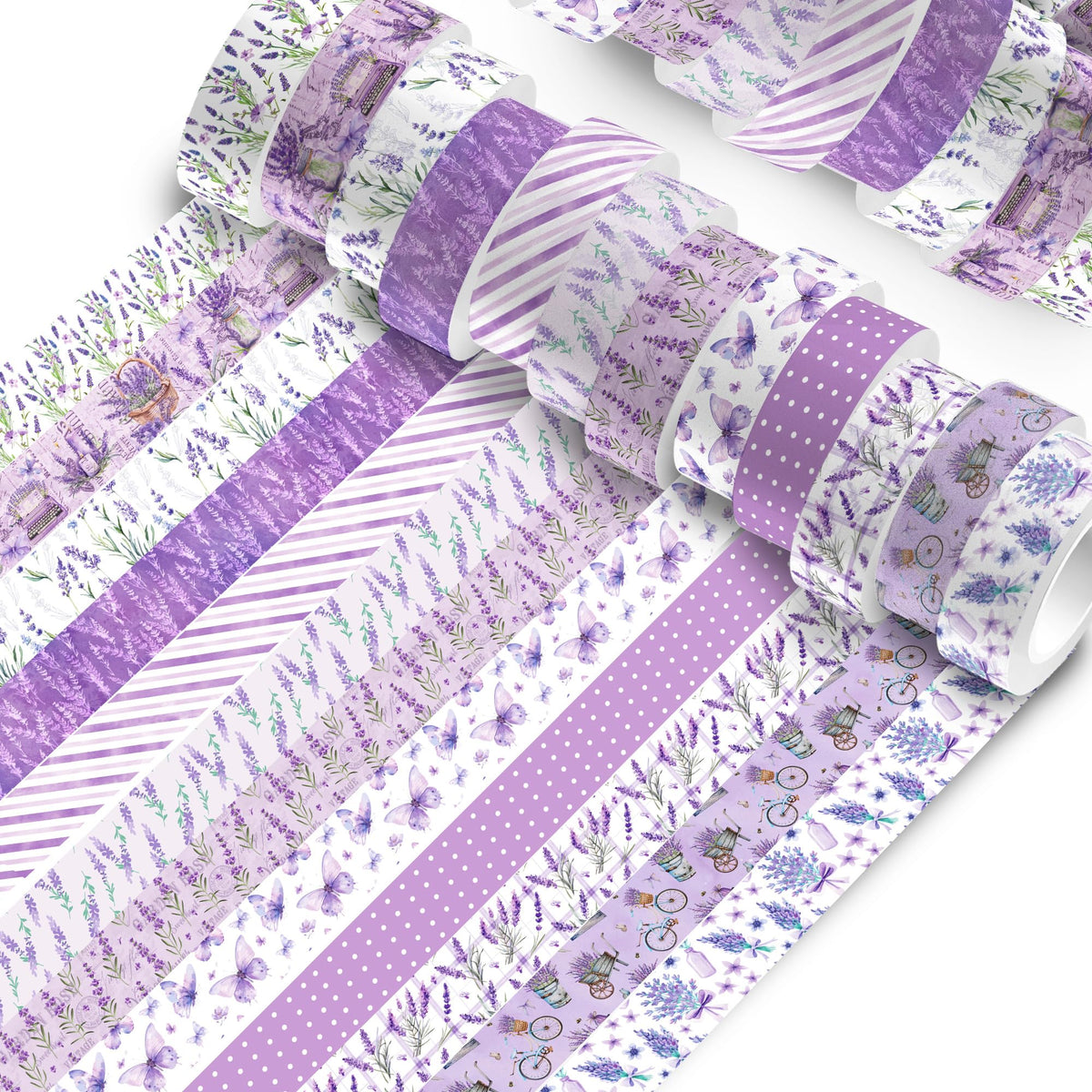MOZUI Lavender Washi Tape 12 Rolls Lavender Tape Masking Decorative Purple Flower Washi Tape for DIY Craft Gift Wrapping Handbook Sticker Scrapbook Journaling Party Favor