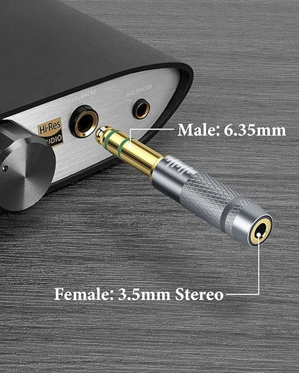 GEEKRIA 6.35mm (1/4") Male to 3.5mm (1/8") Female Jack Stereo Headphones Plug, Aluminum Alloy, Gold Plated Adapter