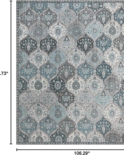 Lahome Moroccan Trellis Washable Rugs 9x12, Soft 9x12 Area Rug for Living Room Bedroom, Ultra-Thin Non-Slip Non Shedding Distressed Throw Large Carpet for Dining Room Office, Blue