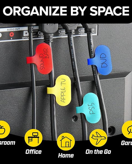 Wrap-It Storage - Cable Labels - Oval, Multi-Color (36 Pack) - Write-On Wire Tags for Cord Identification with Power Strips Behind Desks and TVs