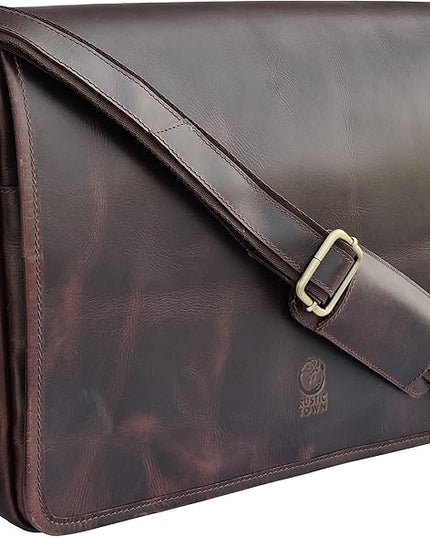 Leather Messenger Bag for Men 16" Full Grain Leather Laptop Bag Vintage Crossbody Office Satchel Travel Shoulder Bag