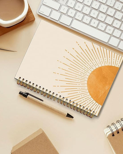 Abstract Boho Sun Sunrise Sunset Sunshine Spiral Notebook College Ruled 5.5×8.3 Inches Hard Cover Journal Notebooks for Journaling Writing Work Office Notes Women,Boho Sun Lover Gifts for Women