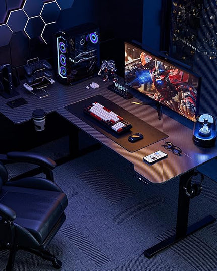 71 Inch L Shaped Standing Desk Adjustable Height,Gaming Electric Corner Standing Desk, Sit Stand Computer Table with Reversiable Splice Board, Black Carbon