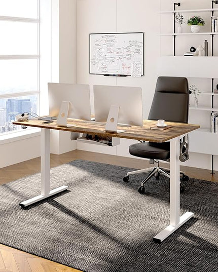 FLEXISPOT EN2 Whole-Piece Standing Desk with Clamp Power Strip, 48 x 30 Electric Stand Up Height Adjustable Desk with Cable Management (White Frame + 48" Rustic Brown Desktop, 2 Packages)