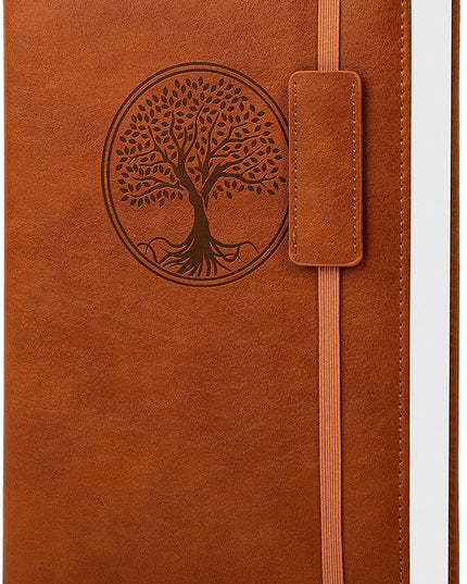 CAGIE Leather Lined Journal Notebooks for Work Tree of Life Journals for Writing, College Ruled Notebook with 256 Pages, 5.7"x8.3", Brown