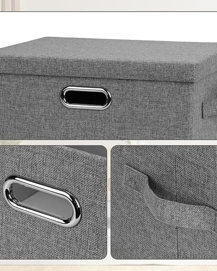 Medium 15" 21 Quart Collapsible Stackable Storage Bins with Lids, 3 Packs Grey Foldable Fabric Closet Boxes Heavy-duty Linen Cube Baskets Container for Bedroom Office (15 x 11 x 8)