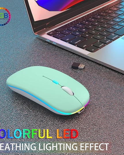 Wireless Bluetooth Mouse - Rechargeable Laptop Mice - with LED Lights,Dual Mode(Bluetooth 5.2 & Portable USB 2.4G) Connection,Silent Computer Mouse for Laptop,iPad,Tablet,MacBook,& PC(Green)