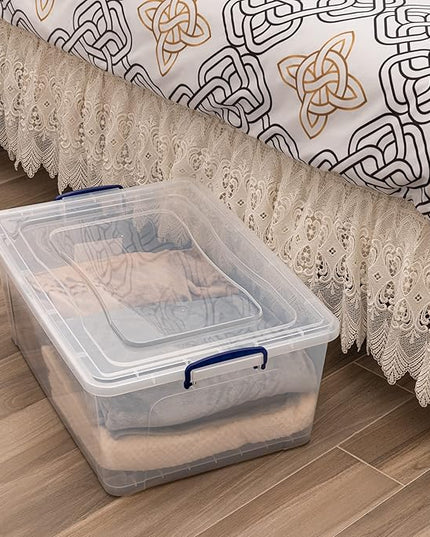 Superio Storage Bins with Lids- Clear Boxes for Organizing, Stackable Plastic Containers- BPA Free, Non-Toxic, Odor Free, Organizer for Home, Office, Dorm (6 Pack, 60 Qt (Wheeled))