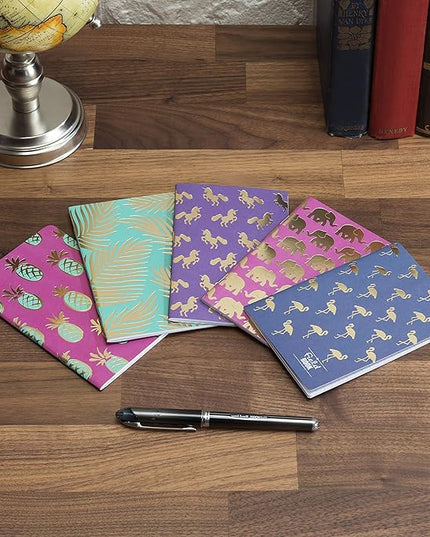 Elan Publishing Company Field Notebook/Pocket Journal - Gold Foil Patterns - Lined Memo Book (3.5"x5.5") - Pack of 5