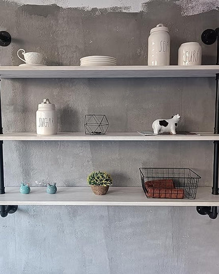 Floating Bookshel Industrial Pipe Shelving Pipe Shelves Rustic White Wall Shelves 36 Inch Farmhouse Book Shelves for Kitchen Bar,Bathroom Wall Mounted