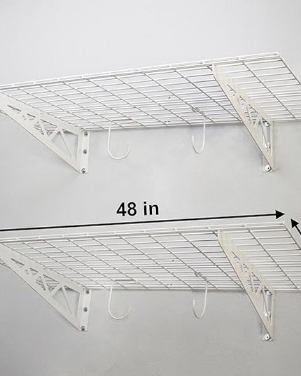 SafeRacks Garage Wall Shelves - 2 Pack Combo Set with 4 Hanging Hooks