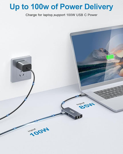 QGeeM USB C Hub Ethernet,9 in 1 USB Type C Hub HDMI Multi-Port Converter Adapter,100W Pd, USB 3.0,SD/TF Card Reader,Compatible for MacBook Pro Air Ipad HP Dell Lenovo Chromebook etc.-Gray