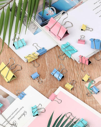 SANNIX 110 PCS Colored Binder Clips, X Large, Large, Medium, Small, Mini and Micro, Colorful Binder Clips Assorted Sizes Clips for Office Home School Supplies