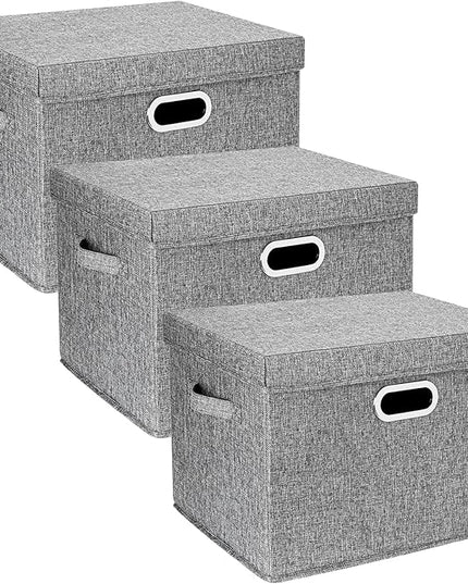 TYEERS Large Storage Bins with Lids, Collapsible, Washable, Fabric Storage Boxes for Organizing, 17.3x11.8x11.4 inches, 3 Pack, Gray