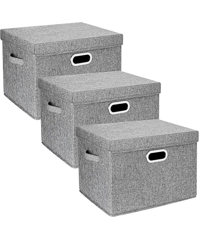 TYEERS Large Storage Bins with Lids, Collapsible, Washable, Fabric Storage Boxes for Organizing, 17.3x11.8x11.4 inches, 3 Pack, Gray