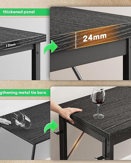 63 Inch Gaming Desk with Power Outlets & Storage Bag and LED Lights, L Shaped Desk with 0.95 Inch Thicker Desktop, Reversible Computer Desk for Home Office, Study Room, Living,Bedroom, Black