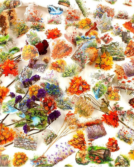 Nature Landscape Scrapbooking Sticker Set, 240 Pieces, 6 Themes Transparent PET Stickers for Journaling, Junk Journal Supplies, Planner, Collage, Bujo, Mixed Media, DIY Crafts Arts