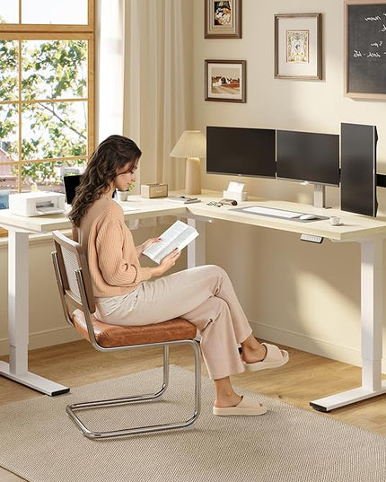 SANODESK L Shaped Standing Desk Adjustable Height, Electric Corner Standing Desk, 71 x 63 inch Sit Stand Computer Table with Splice Board, Maple