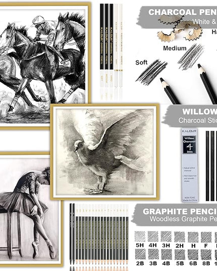 KALOUR 54-Pack Sketch Drawing Pencils Kit with Sketchbook,Include Graphite,Charcoal Pencils and Artists Tools,Pro Art Drawing Supplies for Adults Beginners,ideal for Sketching Shading