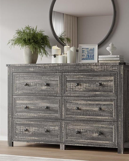 BORNOON 6-Drawer Dresser, Modern Wooden Storage Chest of Drawers, Dresser TV Stand, Wood Drawer Organizer with Metal Handles for Bedroom, Living Room, Hallway