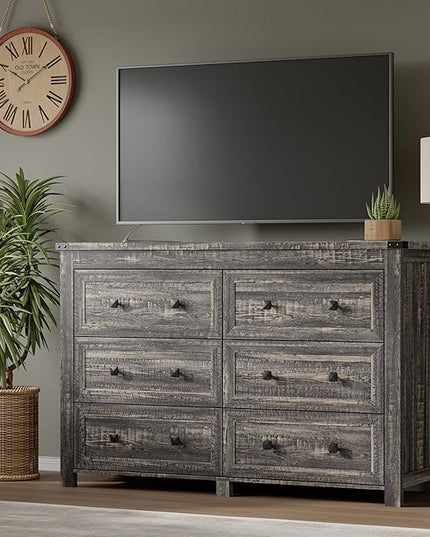 BORNOON 6-Drawer Dresser, Modern Wooden Storage Chest of Drawers, Dresser TV Stand, Wood Drawer Organizer with Metal Handles for Bedroom, Living Room, Hallway