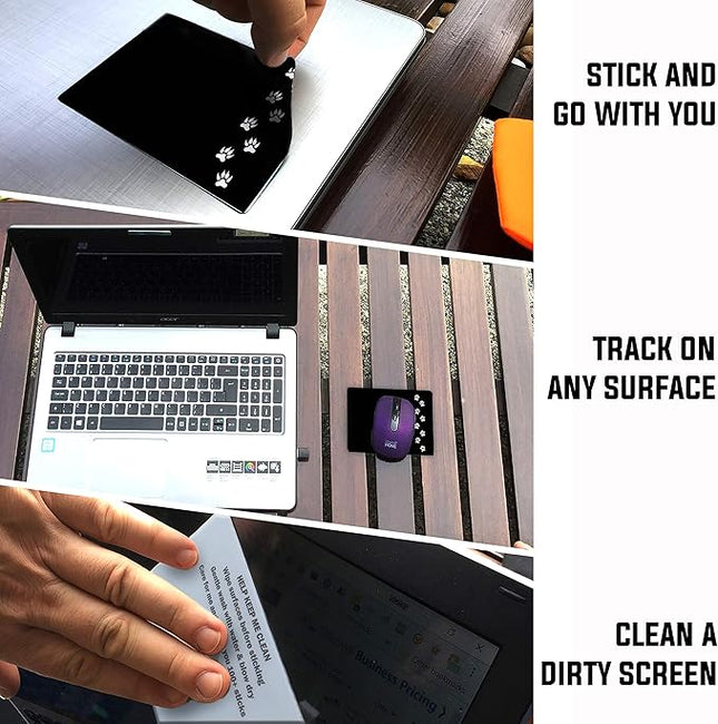 Mouse Pad Adhesive Bottom - Sticks to Any Surface - Portable - Webcam Covers and Screen Cleaner Included (Cat Paw)