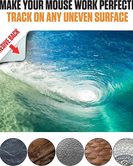Adhesive Mouse Pad - Peel and Sticks to Any Surface - Travel Mouse Pad, Sticky for Any Surface - Excellent Tracking - Beach Barrel Wave
