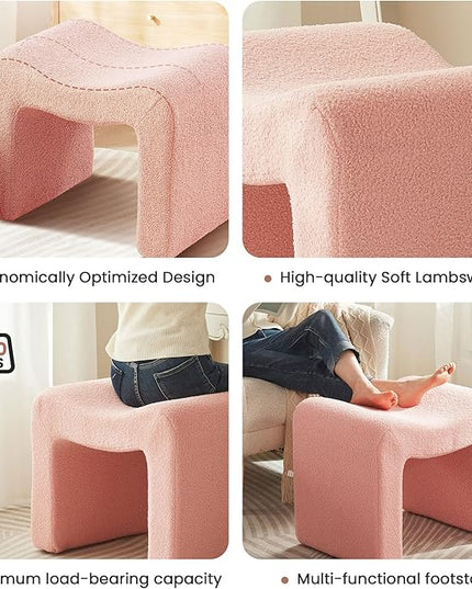 Vanity Stool Foot Rest Small Footstool Ottoman Chair Seating Backless Modern Teddy Velvet Ottoman for Makeup Room Living Room Bedroom Entryway,(Single 1) Pink