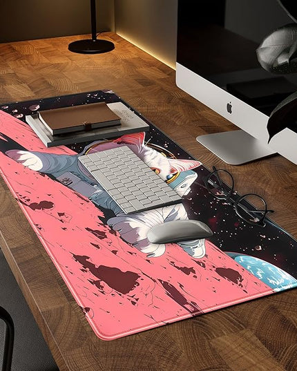 Cat Desk Mat Full Desk Mouse Pad Gaming Mat XXL, Fun Desktop Mats Computer Keyboard Pad Extra Large Mouse Mat, Laptop Mat with Stitched Edges, Office & Home Decor for Women 31.5" x 15.7"