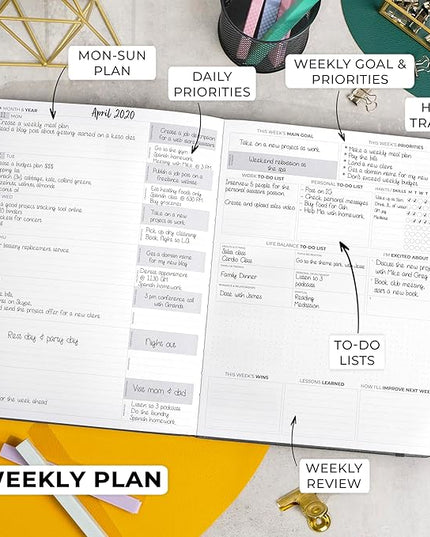 Clever Fox Planner Pro Premium – Luxurious Weekly & Monthly Planner with Budget Organizer for Productivity & Goals, Undated, A4 (Silver Black)