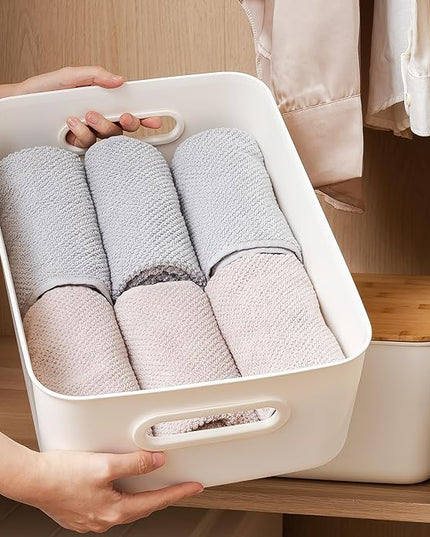 Citylife 4 PCS Storage Bins with Bamboo Lids Plastic Storage Containers for Organizing Stackable Storage Box with Handle, 15.12 x 10.67 x 5.98 inch